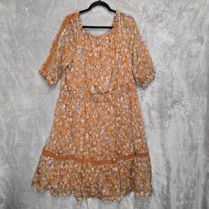 NY Collection Woman Size‎ 3X Orange Floral Smocked Waist Tiered Crochet Dress
